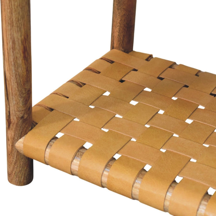 Glamorous Regency Woven Oak-ish Nightstand - Solid Mango Wood Bedside Table for Bedroom - product view 4 showing...