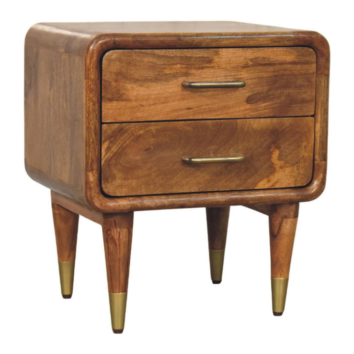 Amber Oak Solid Mango Wood Bedside Table - product view 2 showing handcrafted solid mango wood nightstand