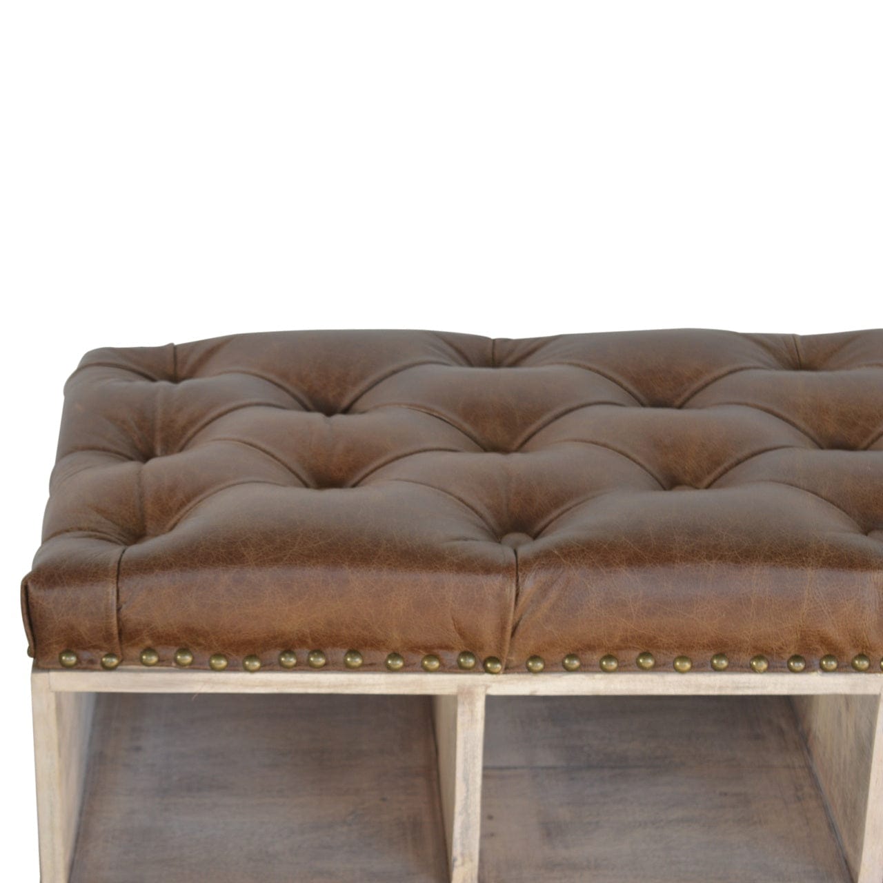Handcrafted Stone Open Storage Bench - Solid Mango Wood Seating Furniture for Entryway - product view 3 showing...