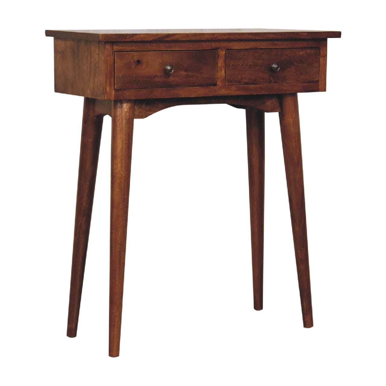 Handcrafted Chestnut Hallway Console Table in Solid Mango Wood - product view 4 showing handcrafted solid mango wood...