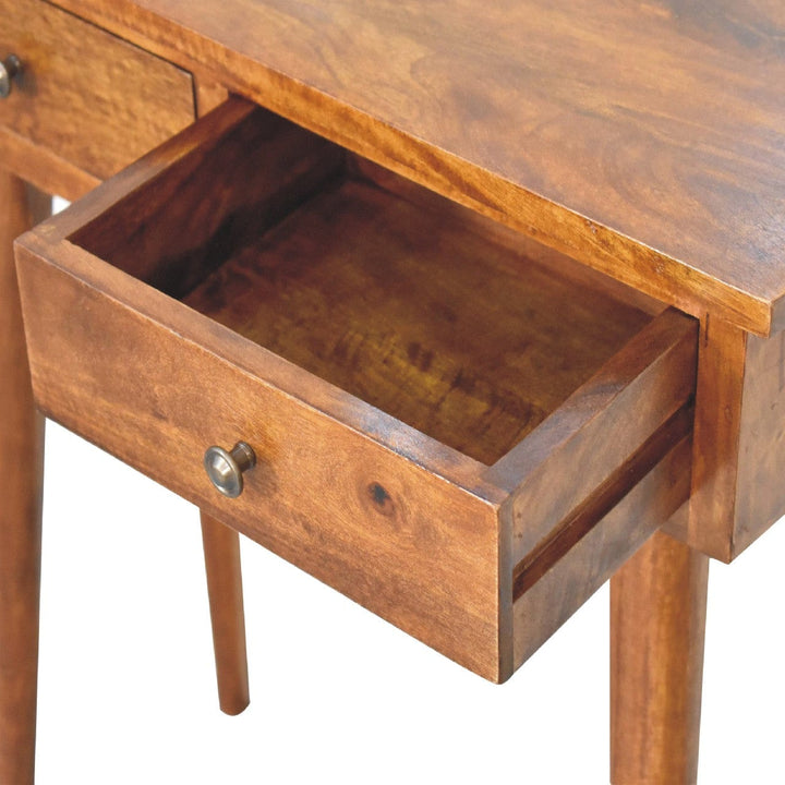 Handcrafted Chestnut Hallway Console Table in Solid Mango Wood - product view 6 showing handcrafted solid mango wood...