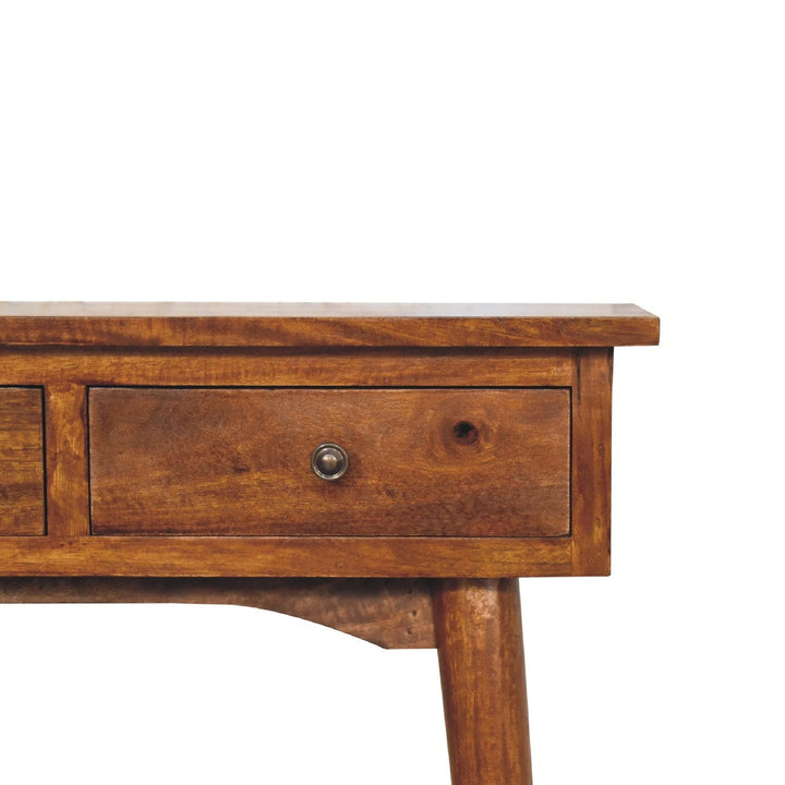Handcrafted Chestnut Hallway Console Table in Solid Mango Wood - product view 5 showing handcrafted solid mango wood...