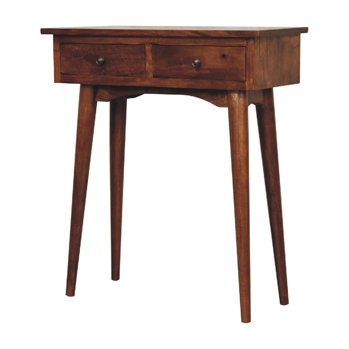 Handcrafted Chestnut Hallway Console Table in Solid Mango Wood - product view 3 showing handcrafted solid mango wood...