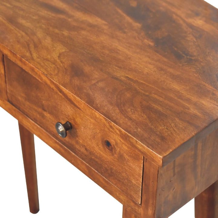 Handcrafted Chestnut Hallway Console Table in Solid Mango Wood - product view 7 showing handcrafted solid mango wood...