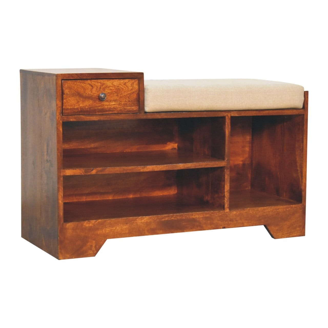 Handcrafted Retreat Chestnut Shoe Bench - Solid Mango Wood Seating Furniture for Entryway - product view 4 showing...