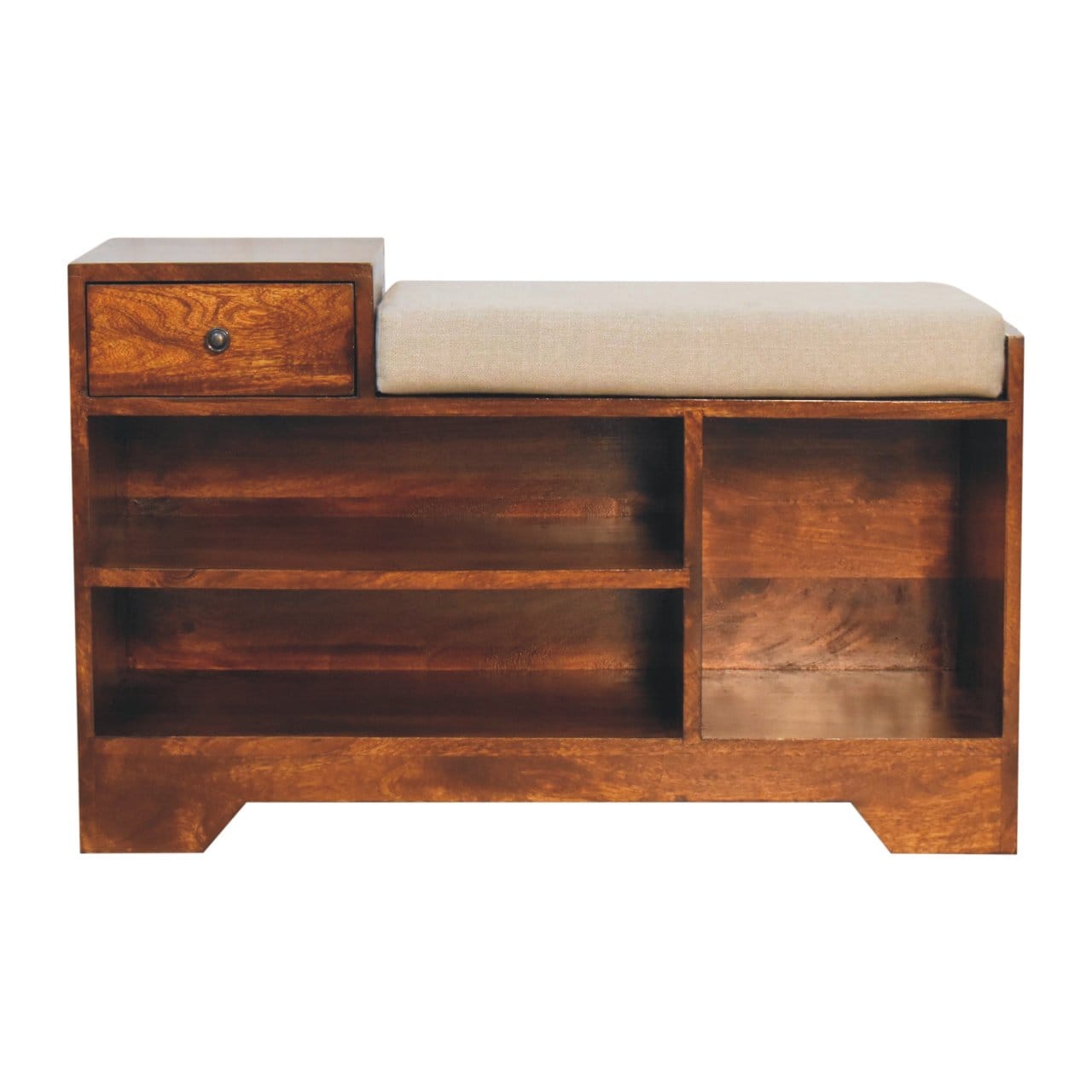 Handcrafted Retreat Chestnut Shoe Bench - Solid Mango Wood Seating Furniture for Entryway - product view 2 showing...