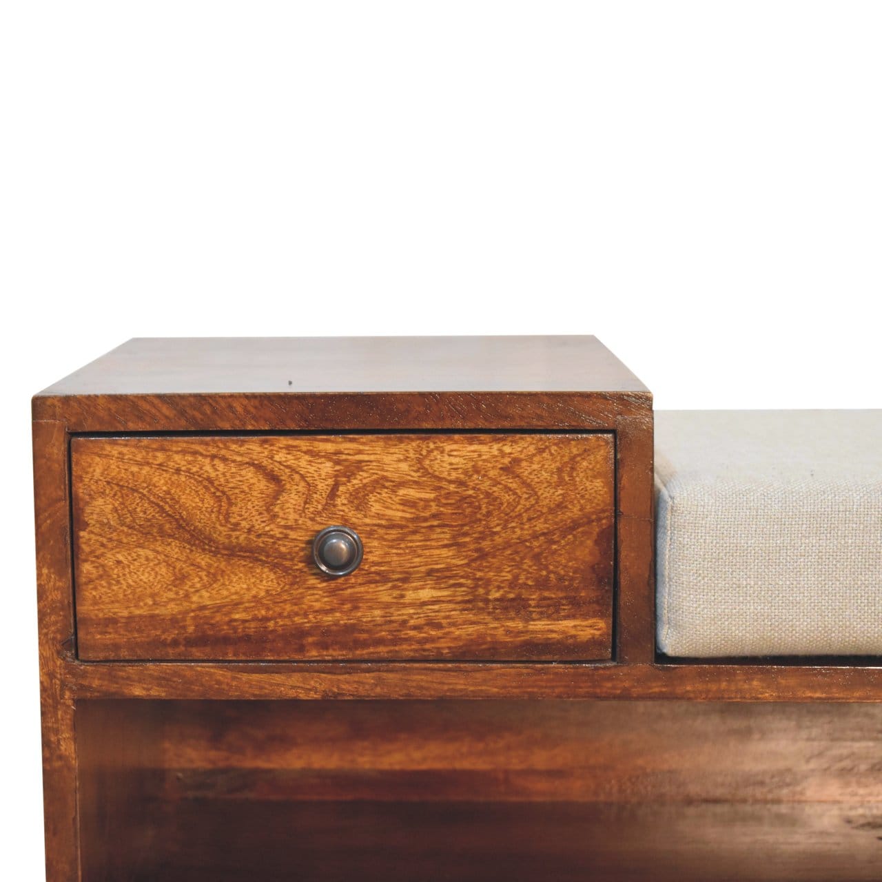 Handcrafted Retreat Chestnut Shoe Bench - Solid Mango Wood Seating Furniture for Entryway - product view 5 showing...