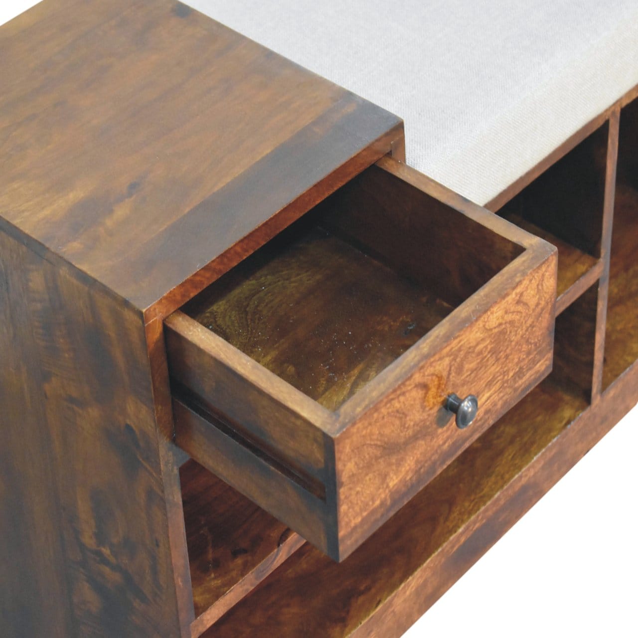 Handcrafted Retreat Chestnut Shoe Bench - Solid Mango Wood Seating Furniture for Entryway - product view 6 showing...
