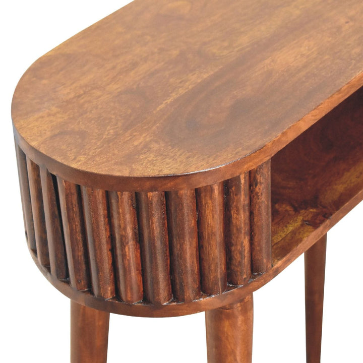 Handcrafted Stripe Chestnut Writing Desk - Solid Mango Wood Writing Table for Home Office - product view 6 showing...