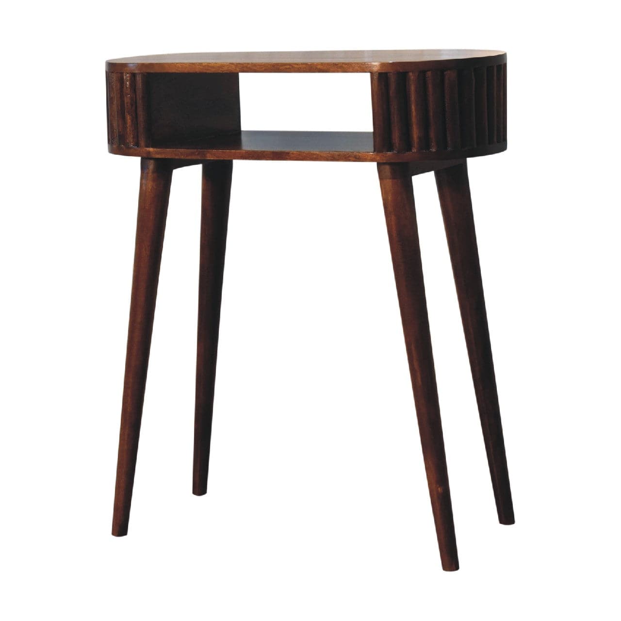 Handcrafted Stripe Chestnut Writing Desk - Solid Mango Wood Writing Table for Home Office - product view 3 showing...