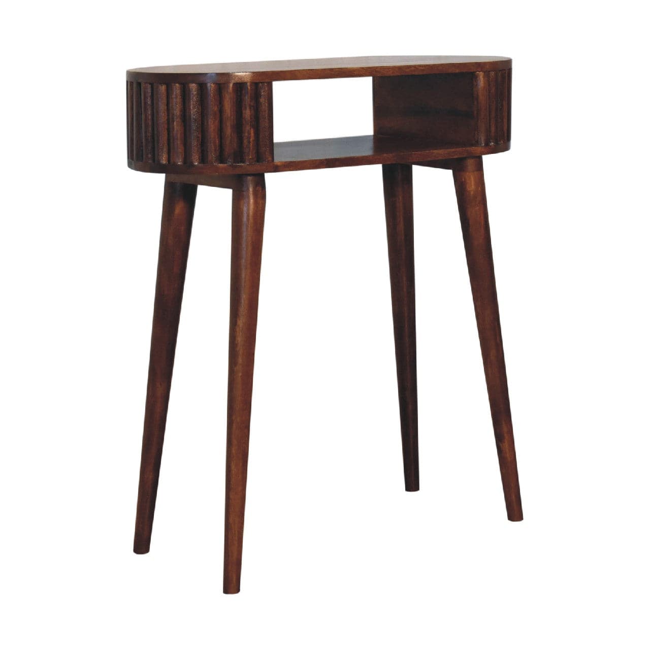 Handcrafted Stripe Chestnut Writing Desk - Solid Mango Wood Writing Table for Home Office - product view 2 showing...