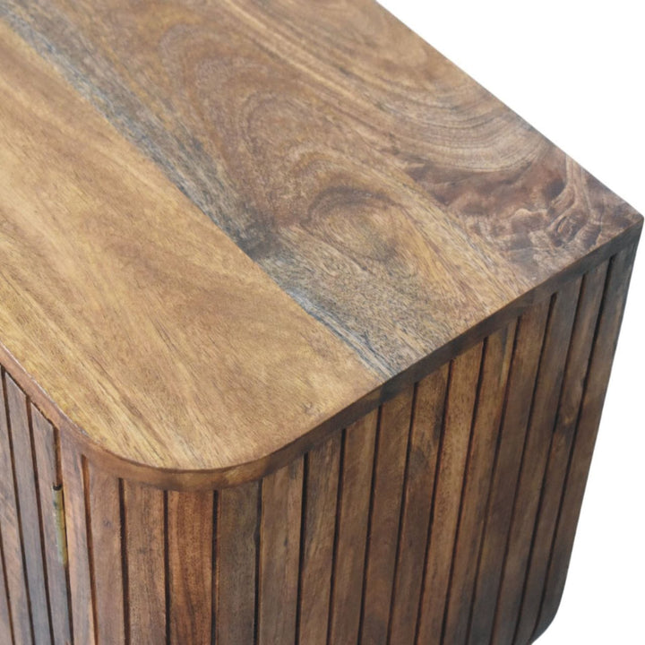 Fluted Media Console with Shelves - Solid Mango Wood TV Stand for Living Room - product view 5 showing handcrafted solid...