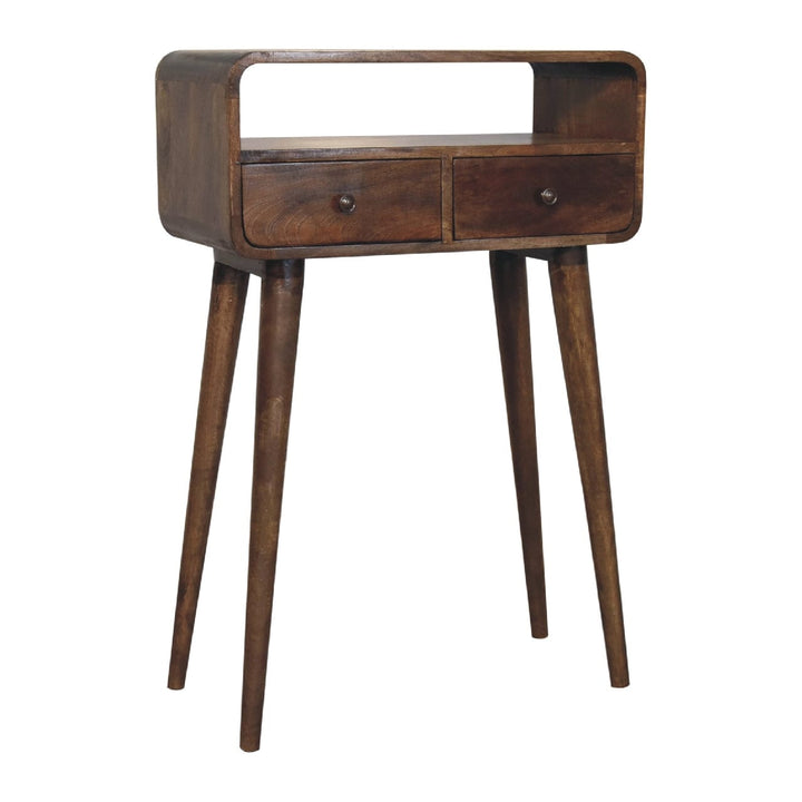 Handcrafted Mini Grey-wash Curved Console - Entryway & Hallway Table in Solid Mango Wood - product view 3 showing...