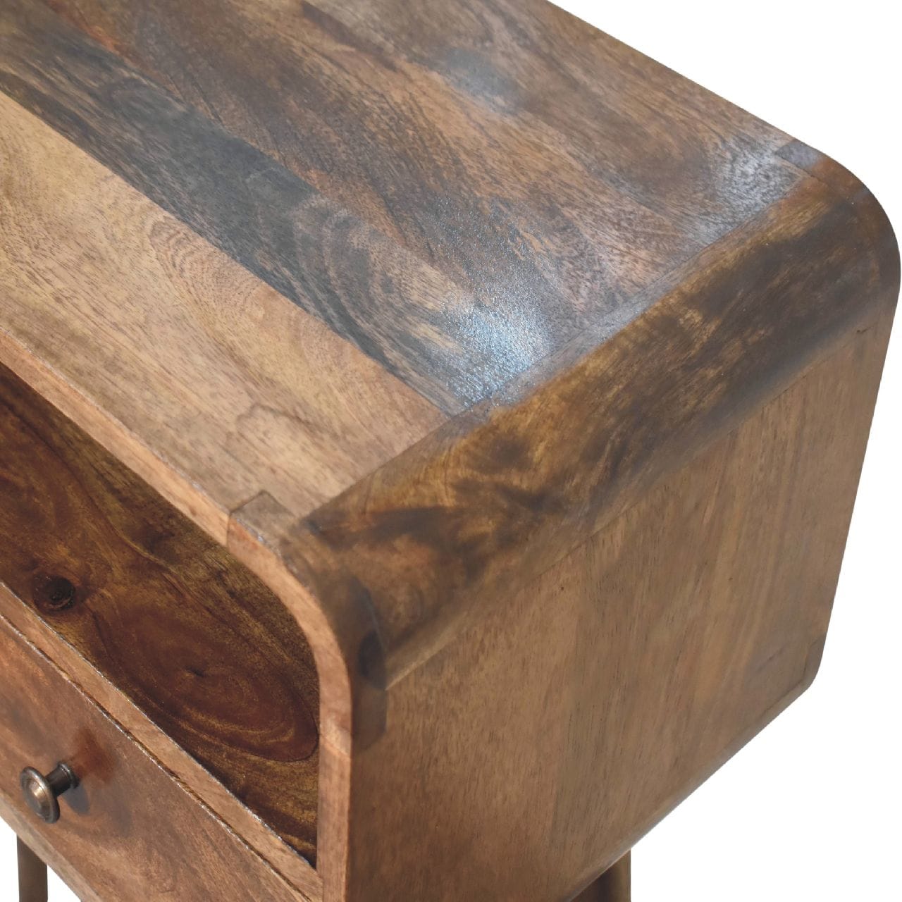 Handcrafted Mini Grey-wash Curved Console - Entryway & Hallway Table in Solid Mango Wood - product view 5 showing...