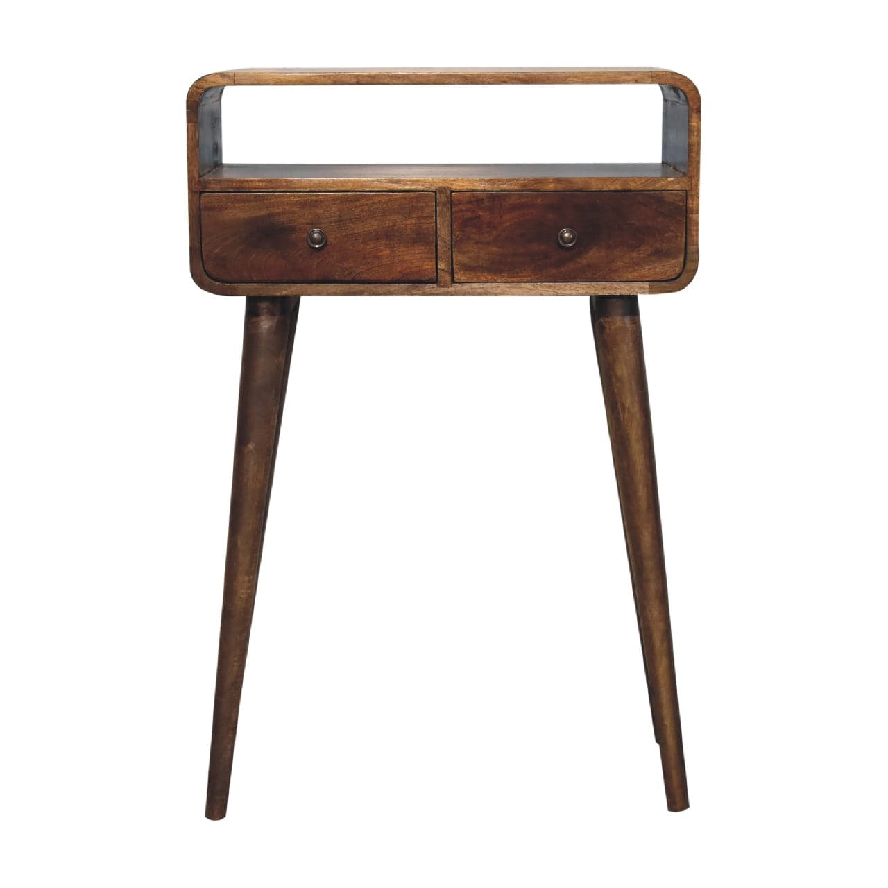 Handcrafted Mini Grey-wash Curved Console - Entryway & Hallway Table in Solid Mango Wood - main view showing handcrafted...