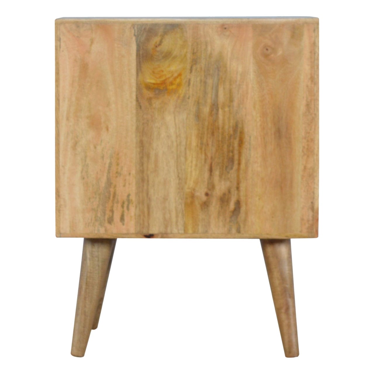 Removeable Grey and White Nightstand - Solid Mango Wood Bedside Table for Bedroom - product view 8 showing handcrafted...