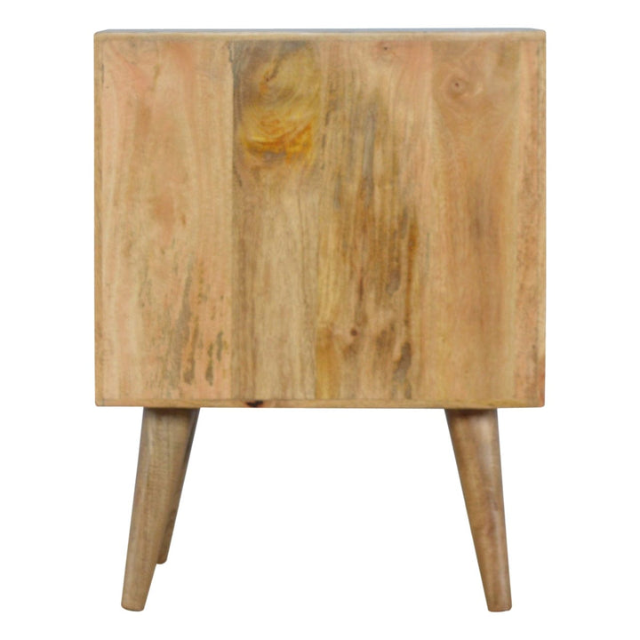 Removeable Grey and White Nightstand - Solid Mango Wood Bedside Table for Bedroom - product view 8 showing handcrafted...