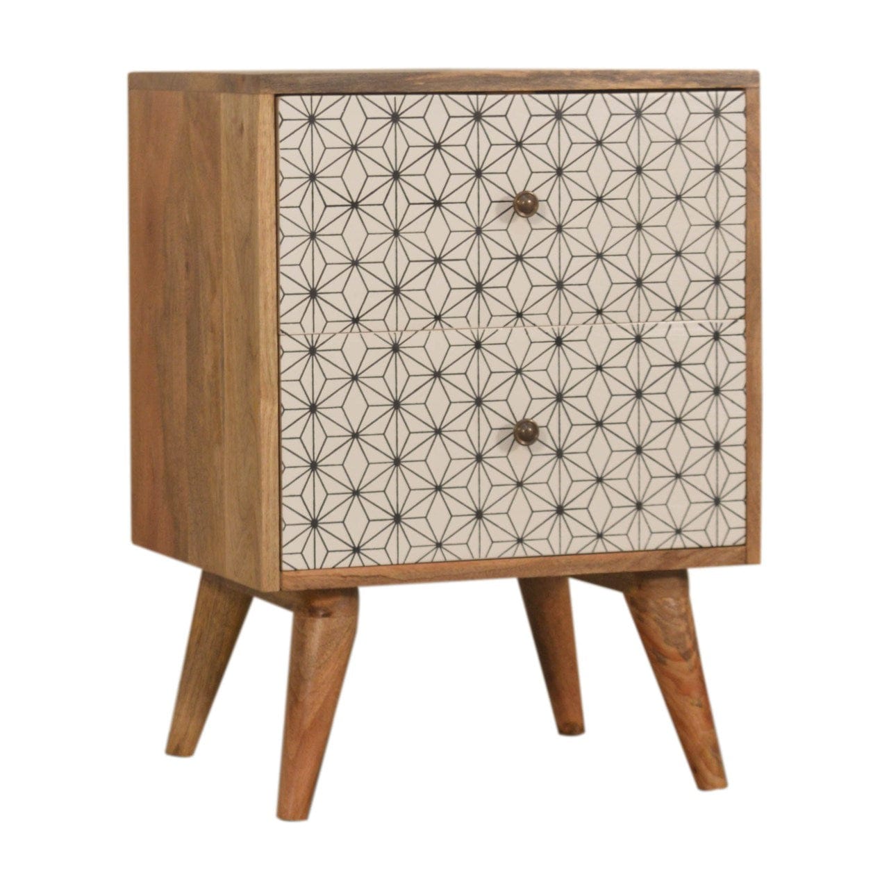 Handcrafted Prima 2 Drawer Nightstand - Solid Mango Wood Bedside Table for Bedroom - product view 2 showing handcrafted...