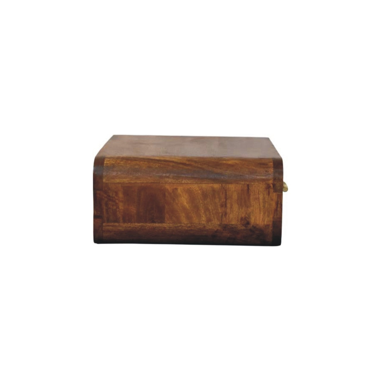 Amber Oak Curved Floating Bedside Table in Solid Mango Wood - product view 7 showing handcrafted solid mango wood nightstand