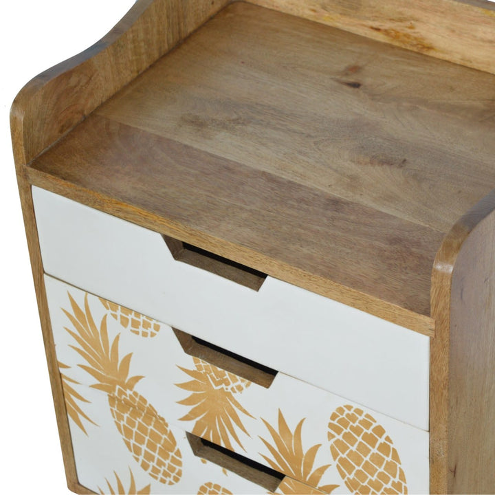 Handcrafted Solid Woodapple Screen Printed Nightstand - Solid Mango Wood Bedside Table for Bedroom - product view 6...