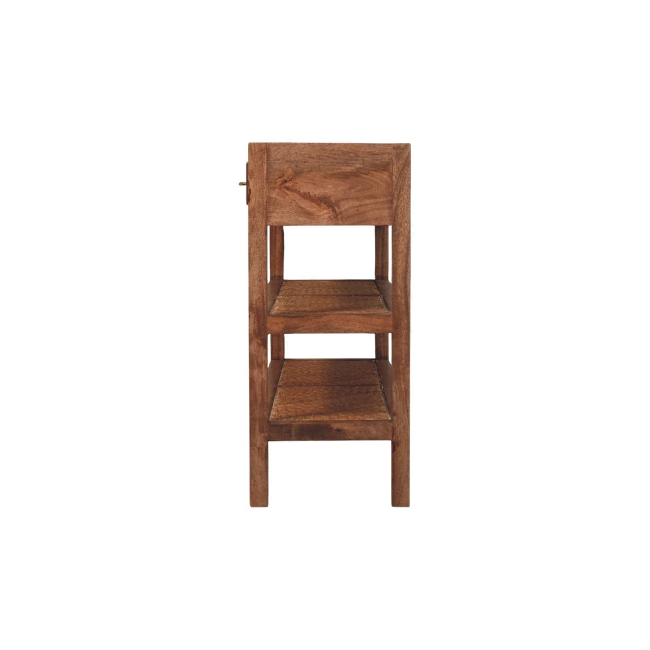 Woven Tier Console Table - Entryway & Hallway Table in Solid Mango Wood - product view 8 showing handcrafted solid mango...