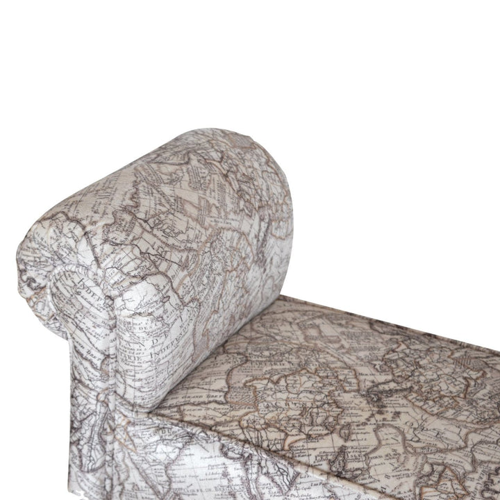 Handcrafted Map Printed Bedroom Bench - Solid Mango Wood Seating Furniture for Entryway - product view 5 showing...