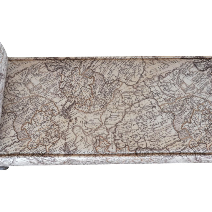 Handcrafted Map Printed Bedroom Bench - Solid Mango Wood Seating Furniture for Entryway - product view 6 showing...