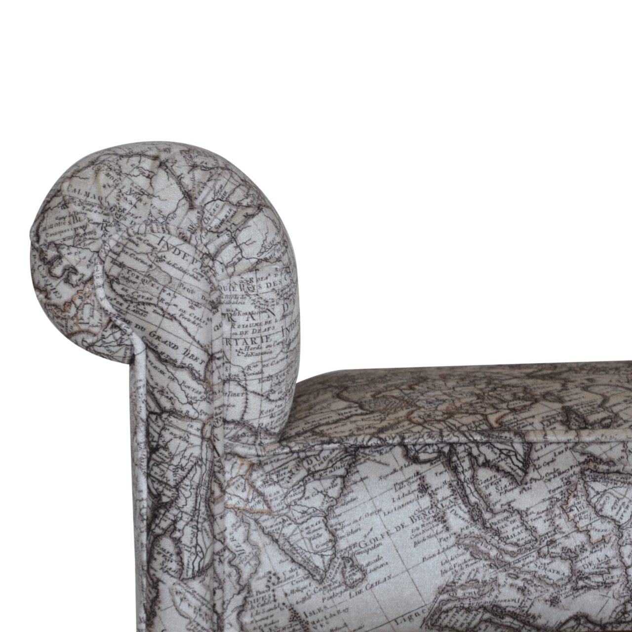 Handcrafted Map Printed Bedroom Bench - Solid Mango Wood Seating Furniture for Entryway - product view 3 showing...