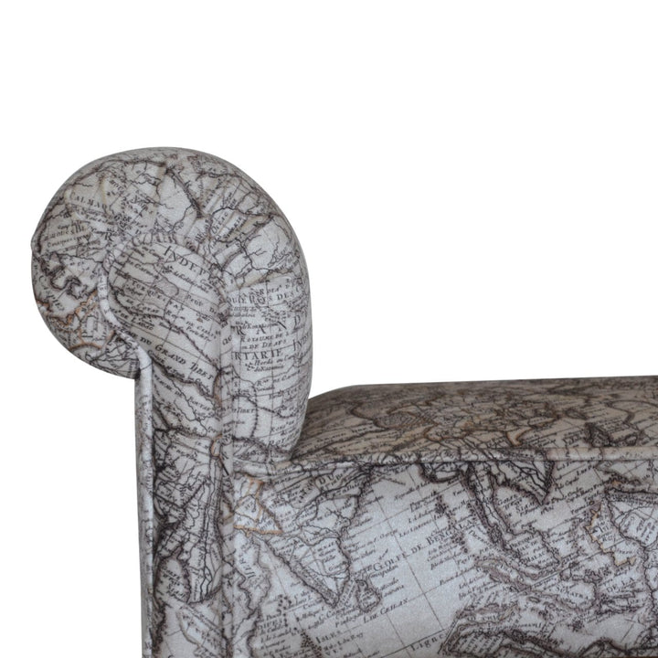 Handcrafted Map Printed Bedroom Bench - Solid Mango Wood Seating Furniture for Entryway - product view 3 showing...