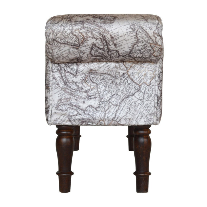 Handcrafted Map Printed Bedroom Bench - Solid Mango Wood Seating Furniture for Entryway - product view 8 showing...