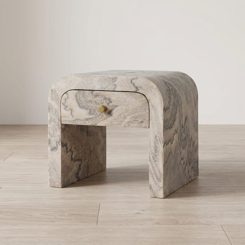 Nouveau Nightstand - Solid Mango Wood Bedside Table for Bedroom - main view showing handcrafted solid mango wood nightstand