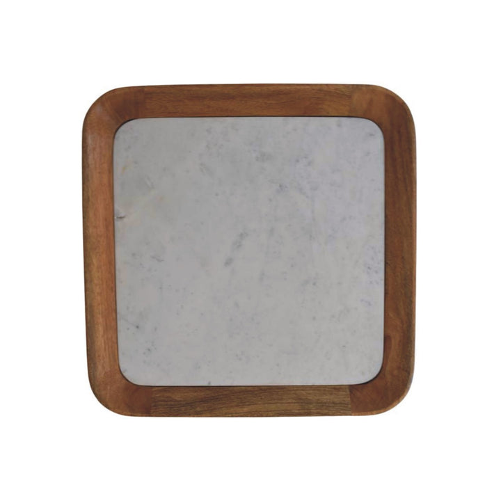 Oakish Marble Top Chatai Coffee Table in Solid Mango Wood - product view 8 showing handcrafted solid mango wood coffee table