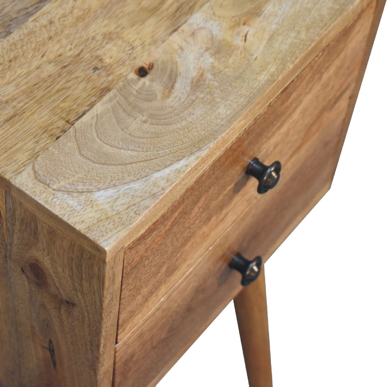 Handcrafted Mini 2 Drawer Oak-ish Nightstand - Solid Mango Wood Bedside Table for Bedroom - product view 6 showing...