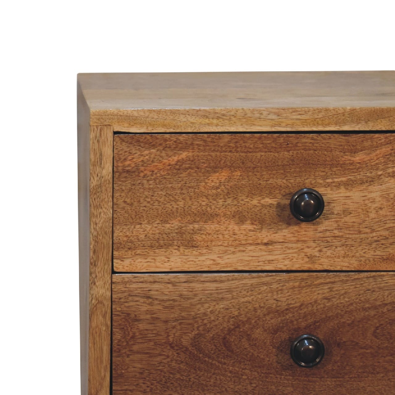 Handcrafted Mini 2 Drawer Oak-ish Nightstand - Solid Mango Wood Bedside Table for Bedroom - product view 5 showing...