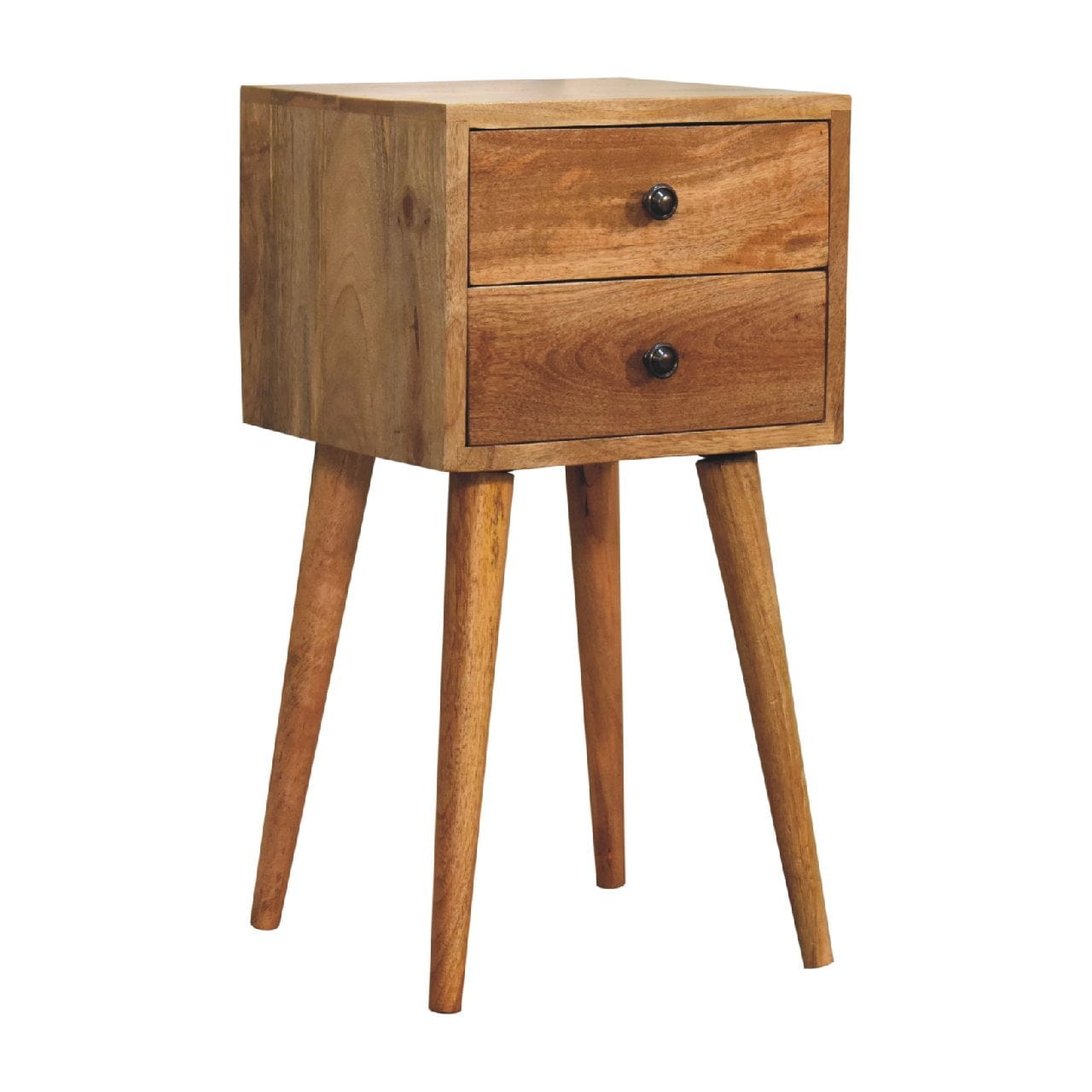 Handcrafted Mini 2 Drawer Oak-ish Nightstand - Solid Mango Wood Bedside Table for Bedroom - product view 4 showing...