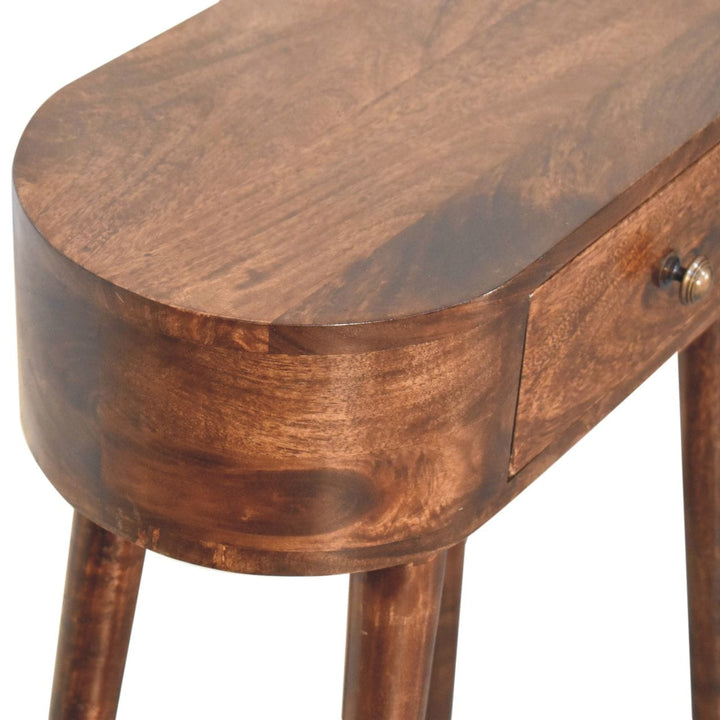 Handcrafted Mini Albion California Walnut Solid Mango Wood Console Table - product view 5 showing handcrafted solid mango...