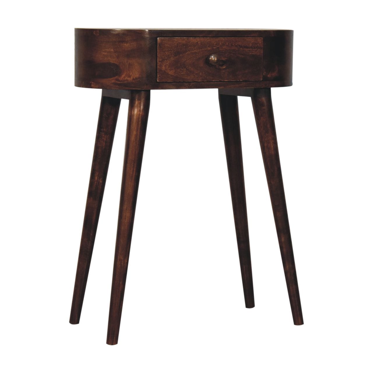 Handcrafted Mini Albion California Walnut Solid Mango Wood Console Table - product view 2 showing handcrafted solid mango...