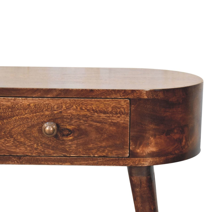 Handcrafted Mini Albion California Walnut Solid Mango Wood Console Table - product view 4 showing handcrafted solid mango...