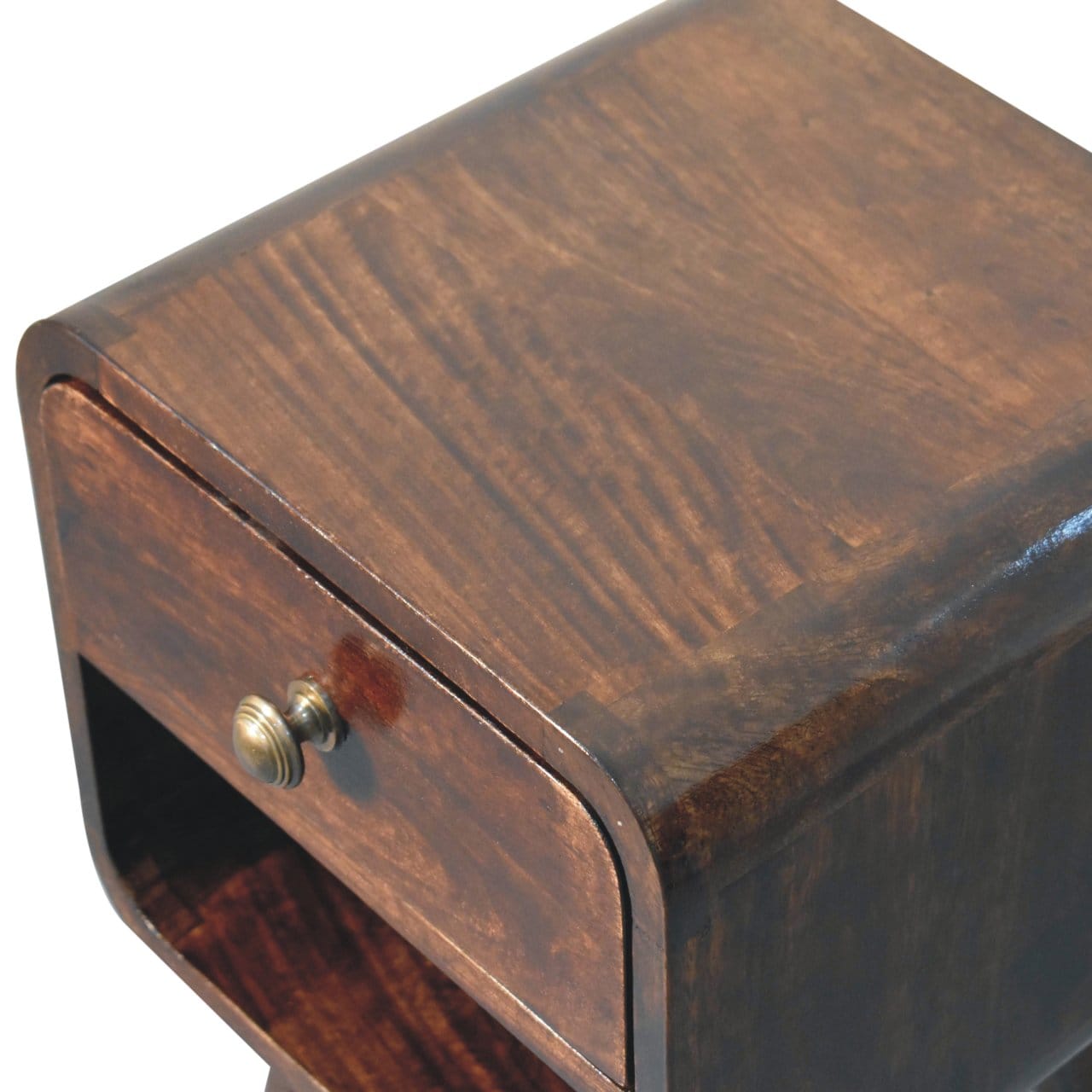 Handcrafted Mini California Walnut Curved Nightstand - Solid Mango Wood Bedside Table for Bedroom - product view 5...