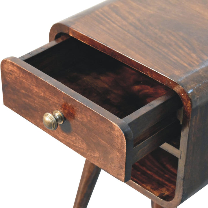 Handcrafted Mini California Walnut Curved Nightstand - Solid Mango Wood Bedside Table for Bedroom - product view 6...