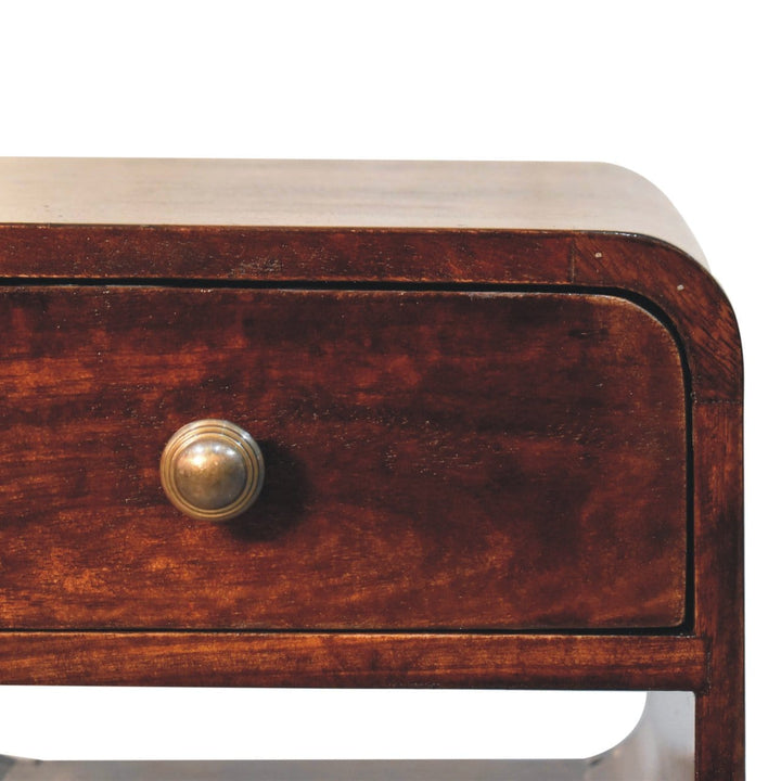 Handcrafted Mini California Walnut Curved Nightstand - Solid Mango Wood Bedside Table for Bedroom - product view 4...