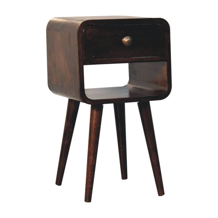 Handcrafted Mini California Walnut Curved Nightstand - Solid Mango Wood Bedside Table for Bedroom - product view 2...