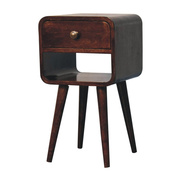 Handcrafted Mini California Walnut Curved Nightstand - Solid Mango Wood Bedside Table for Bedroom - product view 3...
