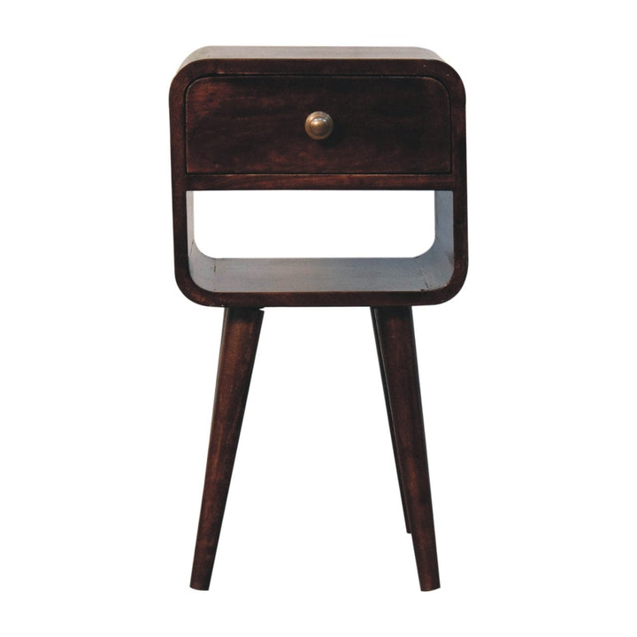 Handcrafted Mini California Walnut Curved Nightstand - Solid Mango Wood Bedside Table for Bedroom - main view showing...