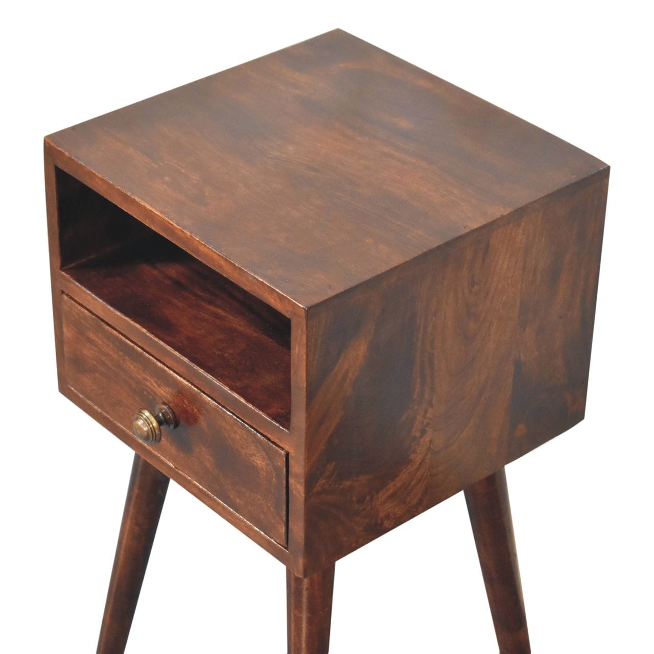 Handcrafted Mini California Walnut Nightstand - Solid Mango Wood Bedside Table for Bedroom - product view 7 showing...