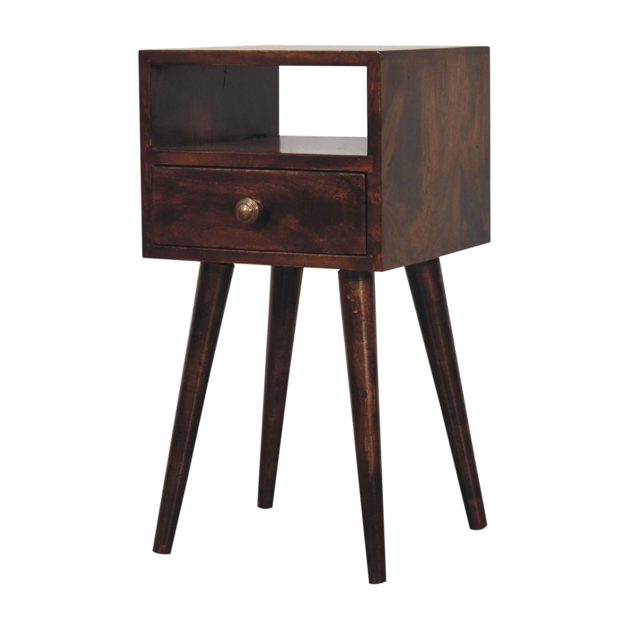 Handcrafted Mini California Walnut Nightstand - Solid Mango Wood Bedside Table for Bedroom - product view 9 showing...