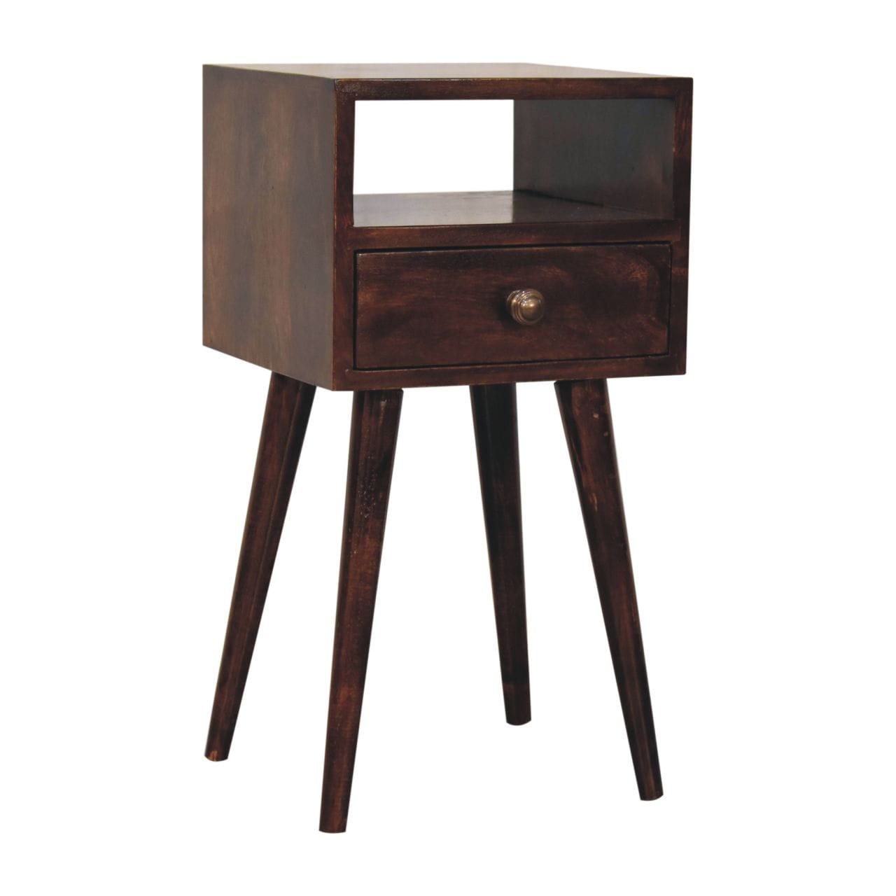 Handcrafted Mini California Walnut Nightstand - Solid Mango Wood Bedside Table for Bedroom - product view 2 showing...