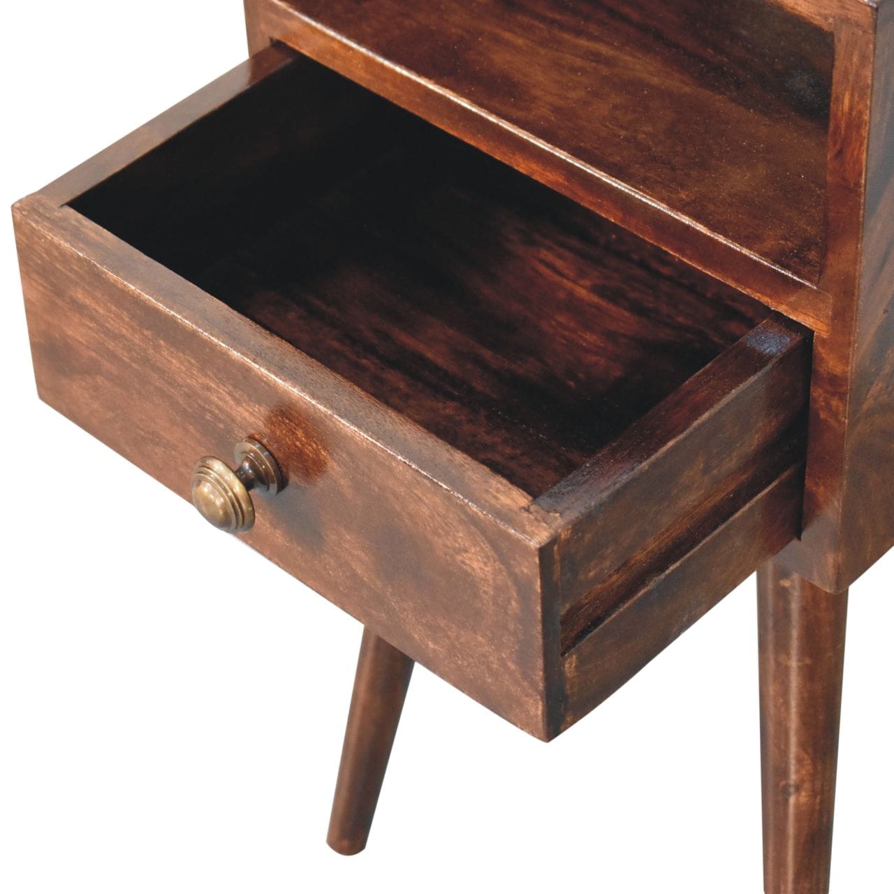 Handcrafted Mini California Walnut Nightstand - Solid Mango Wood Bedside Table for Bedroom - product view 6 showing...