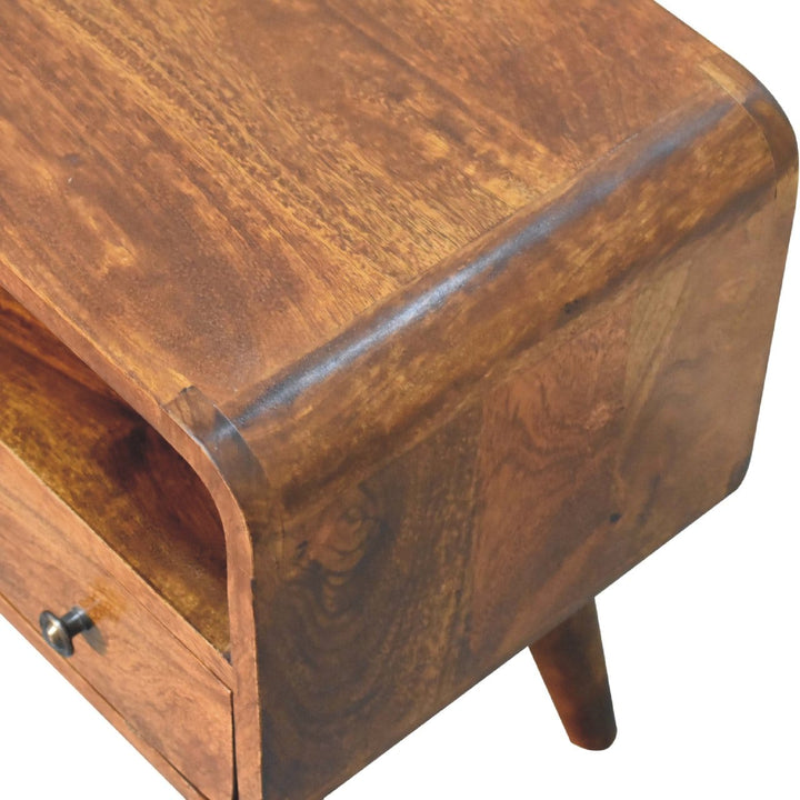 Handcrafted Mini Chestnut Curved TV Stand - Solid Mango Wood Entertainment Center for Living Room - product view 5...
