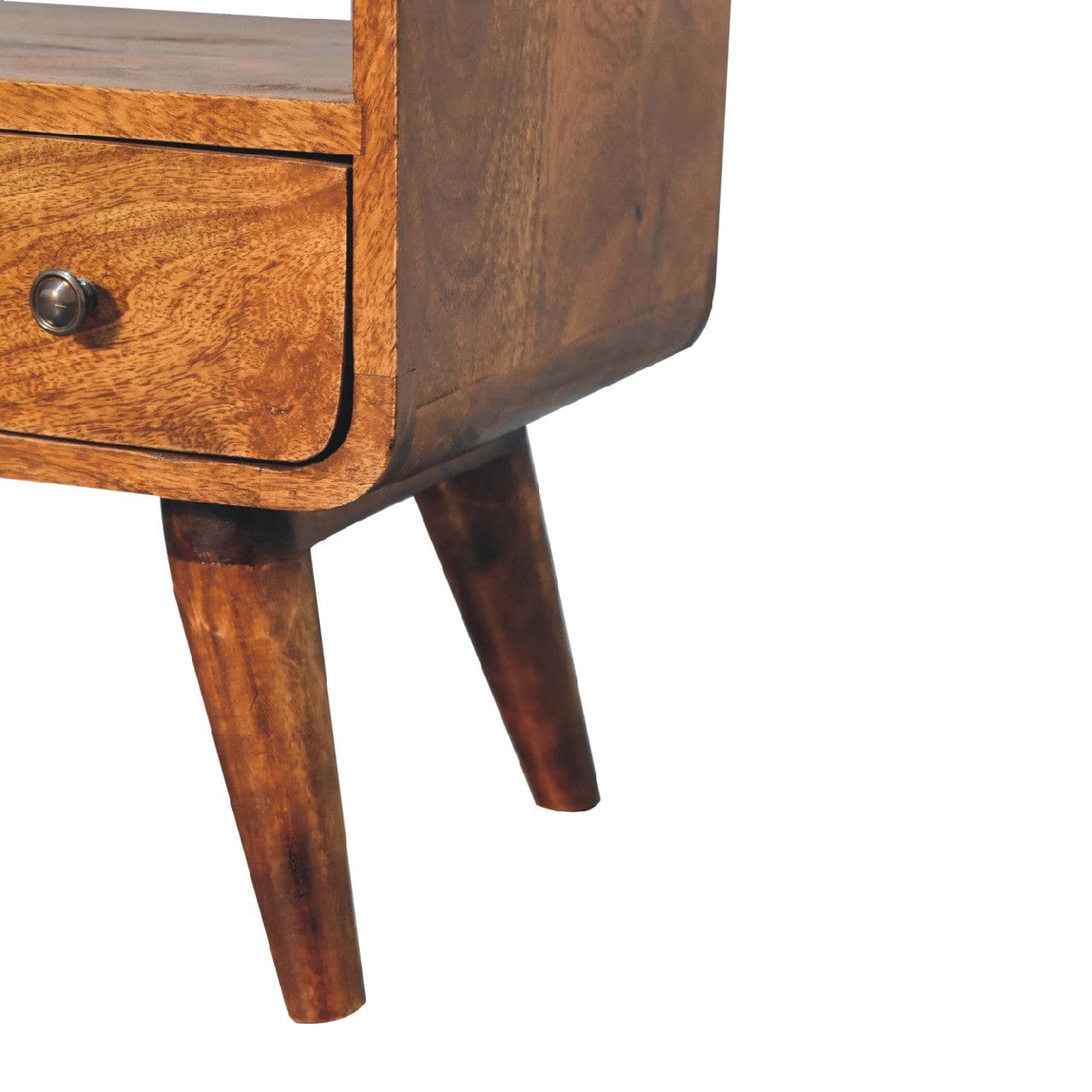 Handcrafted Mini Chestnut Curved TV Stand - Solid Mango Wood Entertainment Center for Living Room - product view 7...